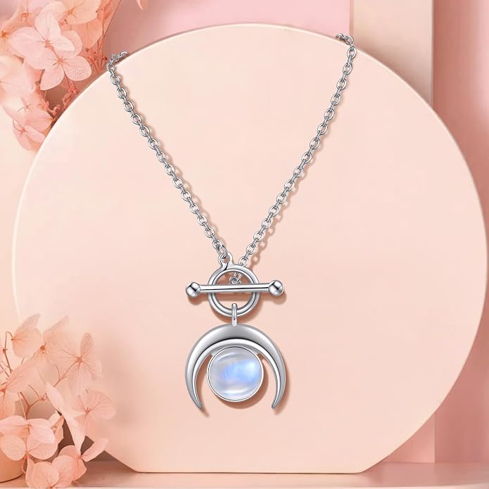 925 Sterling Silver Necklace for Women - Amulet Pendant Moon Necklace with Moonstone, Gift for Her