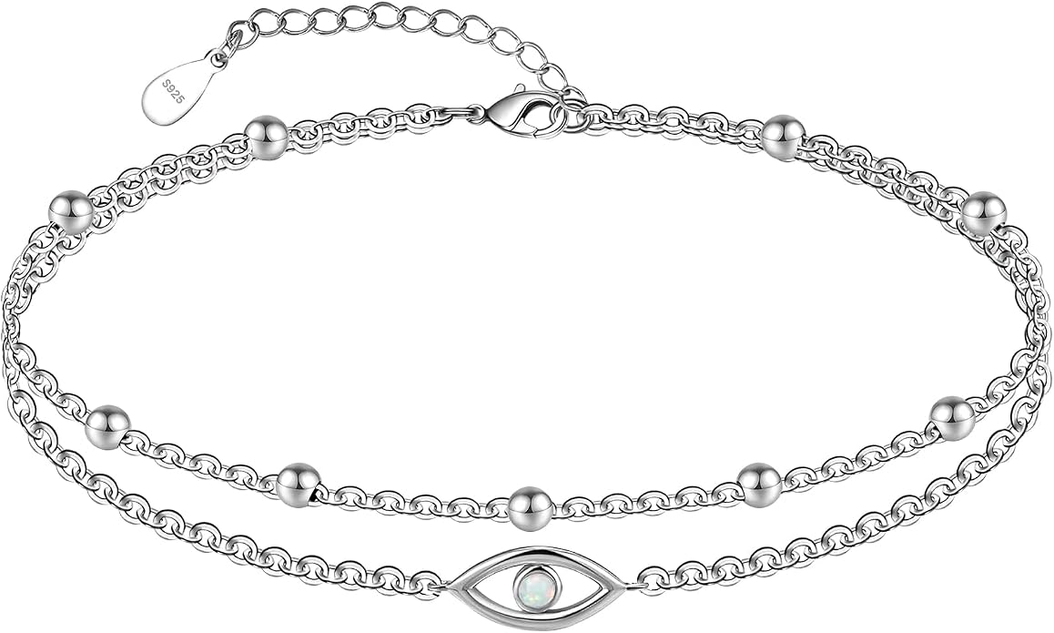 CHIC & ARTSY 925 Sterling Silver Ankle Bracelets for Women, Adjustable Layered Foot Chains with Nature & Symbol Charms, Lightweight Comfort Fit Boho Beach Everyday Jewelry