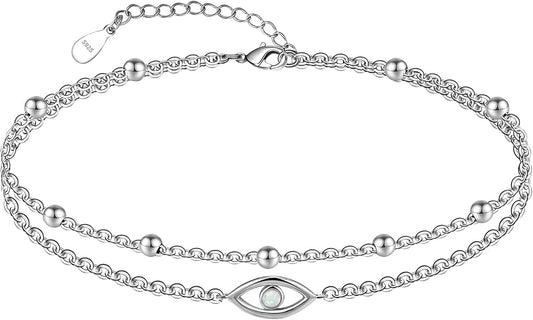 CHIC & ARTSY 925 Sterling Silver Ankle Bracelets for Women, Adjustable Layered Foot Chains with Nature & Symbol Charms, Lightweight Comfort Fit Boho Beach Everyday Jewelry