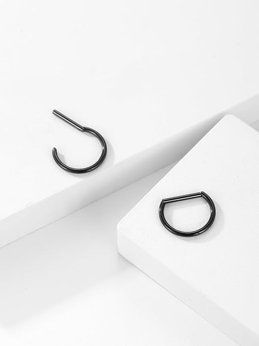 Oveta Titanium D Shaped Nipple Rings 14G for Nipple Piercing Jewelry Higned Segment Clicker Ring Hoops 11mm 12mm 14mm for Women Men, Silver Gold Black, 2PCS