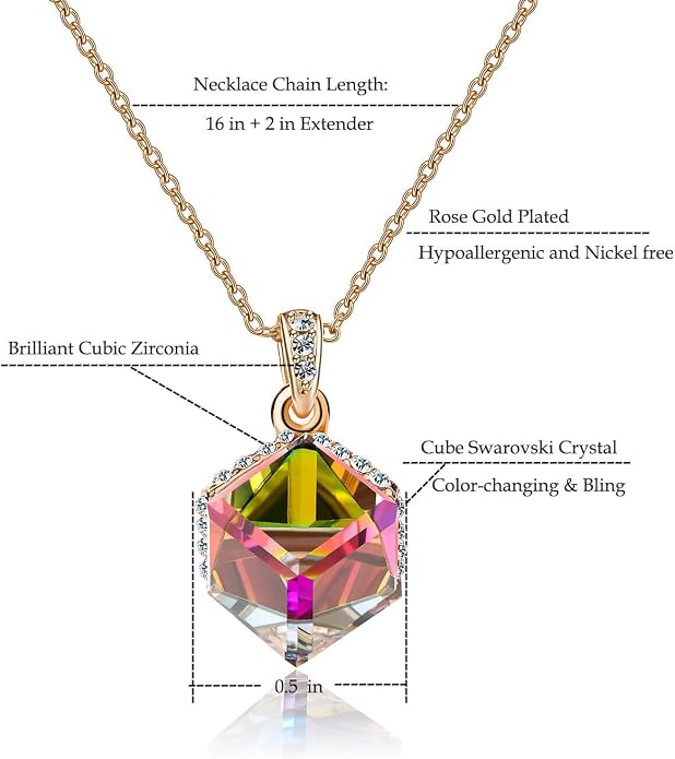 EVEVIC Color Changing Cubic Austrian Crystal Pendant Necklaces for Women 14K Gold Plated Hypoallergenic Jewelry
