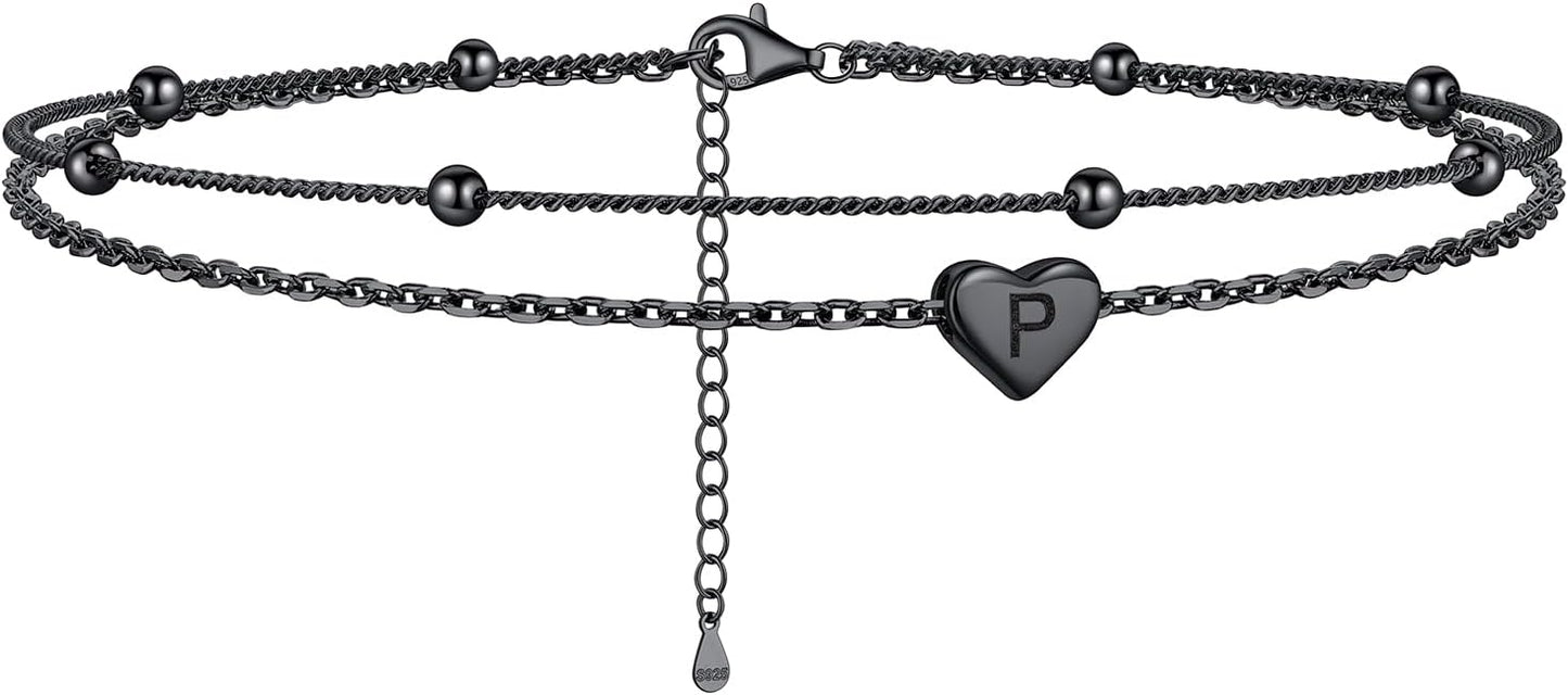 ChicSilver Sterling Silver Anklets for Women 925 Ankle Bracelets for Women Layered Heart Anklet With Beaded Anklets for Women