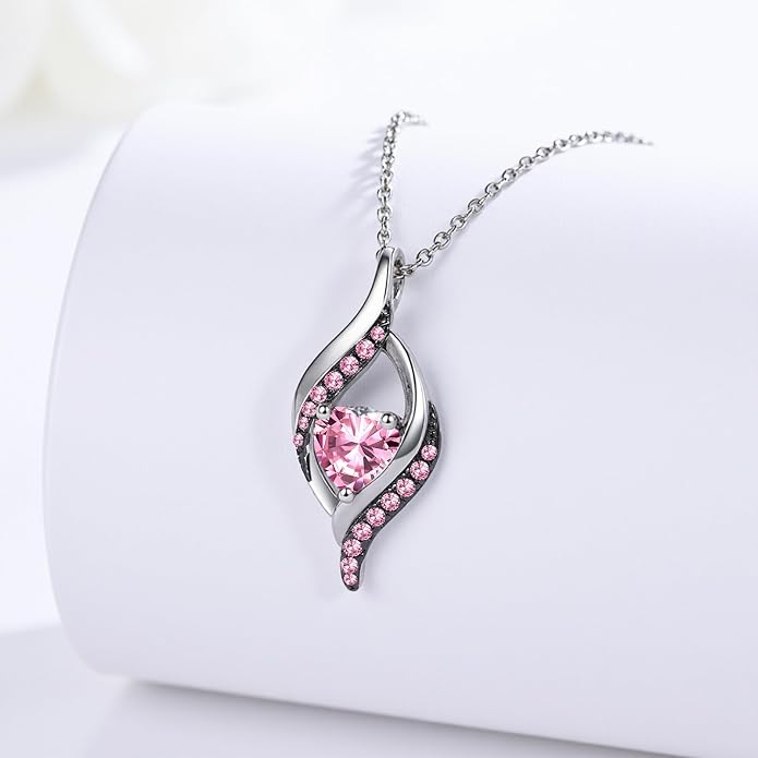 KiiKii Birthday Gifts for Women Birthstone Necklace Platinum Plated 925 Sterling Silver Forever Love Heart Pendant Meaningful Jewelry Gifts for Wife Mom