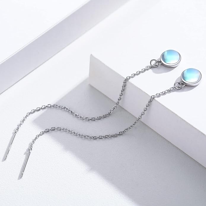Woman Tassel Earrings Sterling Silver Gemstone Drop Earrings Long Chain Ear Line