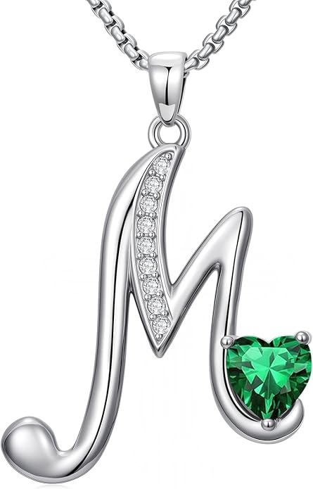 Birthday Gifts for Women Alphabet A to Z Initial Birthstone Pendant Necklaces for Women - 18k White Gold Plated Personalized Name Jewelry Anniversary Graduation Gifts for Wife Her Daughter Girlfriend(with Gift Box)