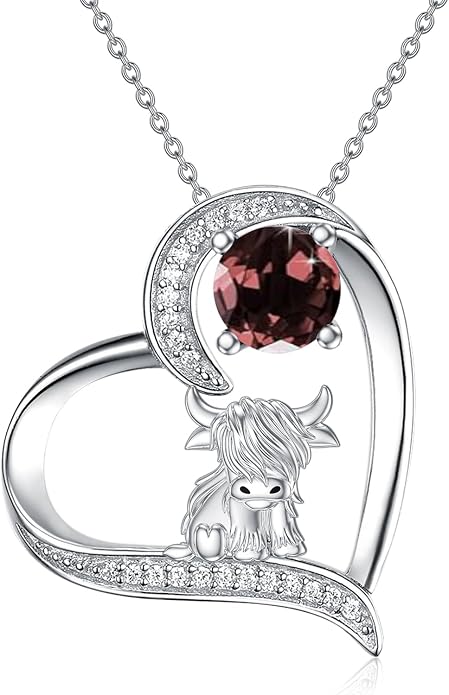 Highland Cow Gifts for Women 925 Sterling Silver Highland Cow Birthstone Necklace Fluffy Cow Jewelry Gifts Birthday Christmas