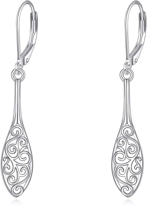 925 Sterling Silver Leverback Earrings Vintage Filigree Dangle Drop Earrings Jewelry Birthday Gifts for Women