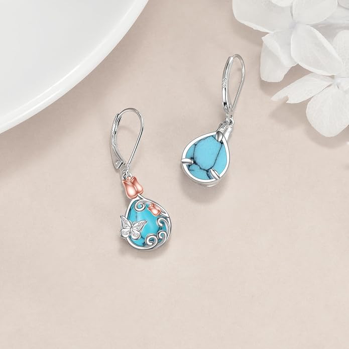 AOBOCO Teardrop Dangle Earrings for Women 925 Sterling Silver Moonstone Flower Filigree Leverback Jewelry Birthday