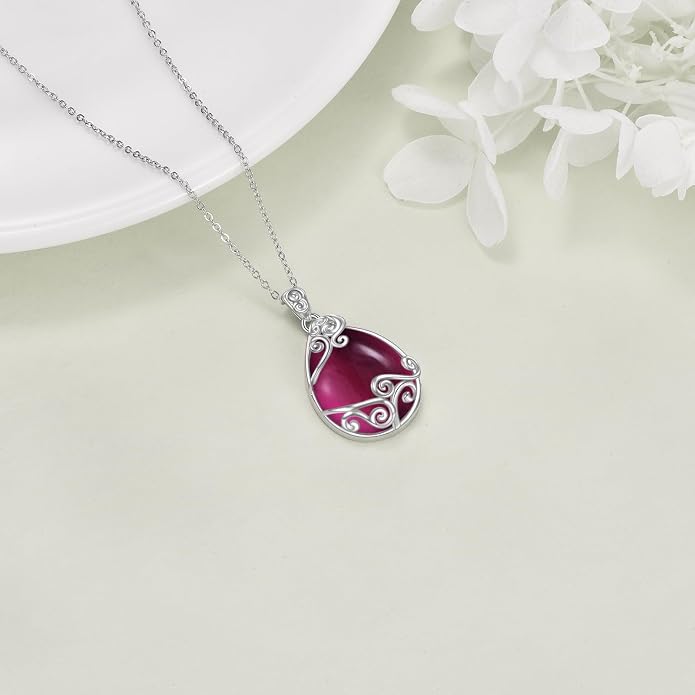 YAFEINI 925 Sterling Silver Moonstone Necklace Filigree Teardrop Pendant Necklace Jewelry for Women Girls