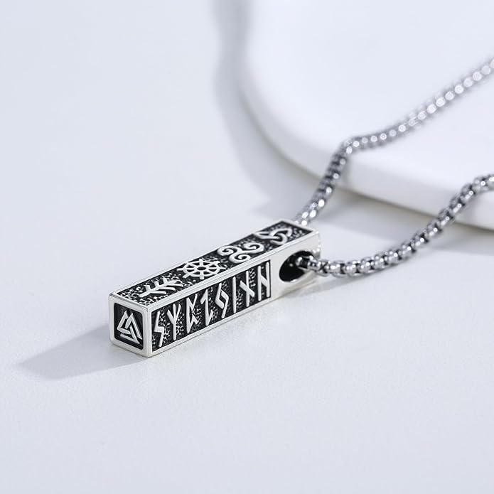 Viking Necklace for Men 925 Sterling Silver Rune Amulet Pendant Nordic Necklace Viking Jewelry Gift for Father Husband Son