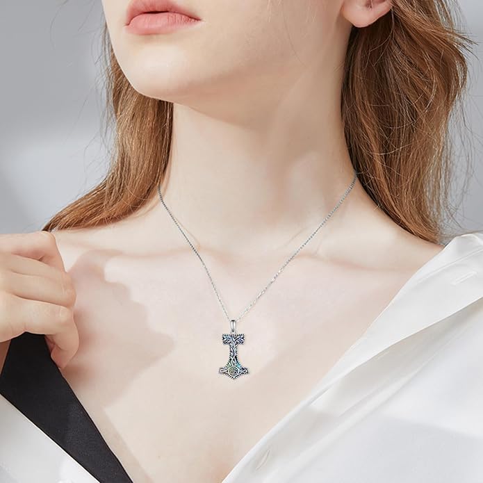 Viking Thors Hammer Necklace 925 Sterling Silver Viking Pendant Necklaces Norse Celtic Mjolnir Necklace Viking Jewelry Gifts for Women Men