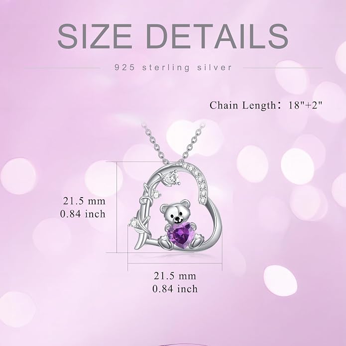 PELOVNY Teddy Bear Necklace for Women 925 Sterling Silver Bear/Highland Cow/Fox/Cat/Axolotl Birthstone Necklace Christmas Birthday Jewelry Gifts for Mom Daughter Wife Sister