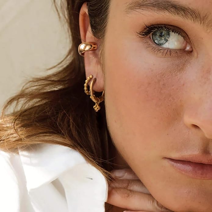 MYEARS Women Ear Cuff Earring Gold Non Pierced Ear Cartilage Clip on Wrap Hoop 14K Gold Filled Tiny Boho Beach Simple Minimalist Delicate Handmade Hypoallergenic Jewelry Gift-Sold as Single/Pair