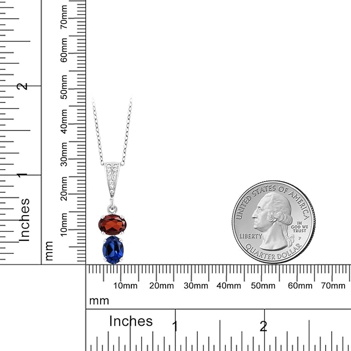Gem Stone King 2-Stone Gemstone Birthstone Pendant Necklace for Women in 925 Sterling Silver | Oval 8x6MM | 18 Inch Silver Chain | Fine Jewelry for Her Mom Wife