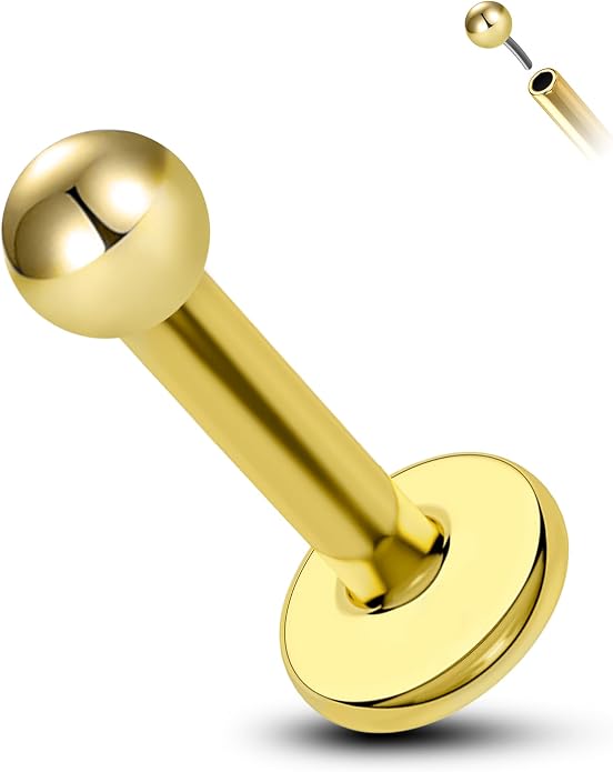 COCHARM 14K Solid Gold Helix Cartilage Tragus Earring Stud 16g Yellow Gold Threadless Tragus Cartilage Helix Conch Piercing Jewelry Flat Back Lip Labret Medusa Monroe Piercing Stud