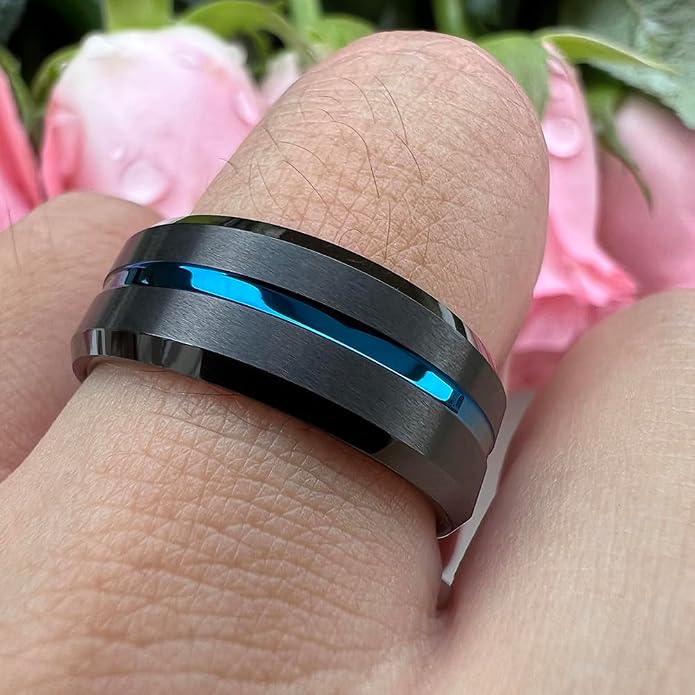 TUTISS 6mm 8mm Silver/Black/Blue/Gunmetal/Gold/Rose Gold Tungsten Rings for Men Women Fashion Engagement Wedding Bands Matte Finish Beveled Edges Comfort Fit