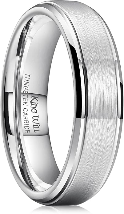 King Will Classic Tungsten Wedding Band for Men, 6/7/8/9/10mm Widths, Polished Finish Step Edge Matte Rings Comfort Fit
