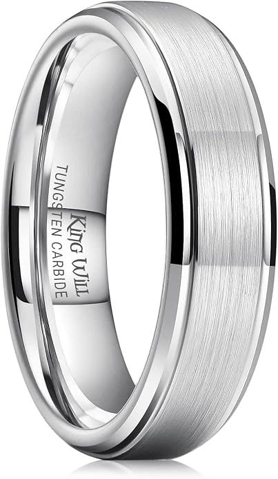 King Will Classic Tungsten Wedding Band for Men, 6/7/8/9/10mm Widths, Polished Finish Step Edge Matte Rings Comfort Fit
