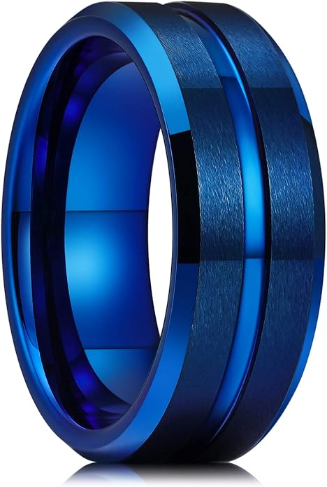 King Will Tungsten Carbide Wedding Band for Men Women-6/8/10mm Width Multicolor Available with Grooved Center Wedding Ring Suitable for Work, Gym Comfort Fit Size 4-16
