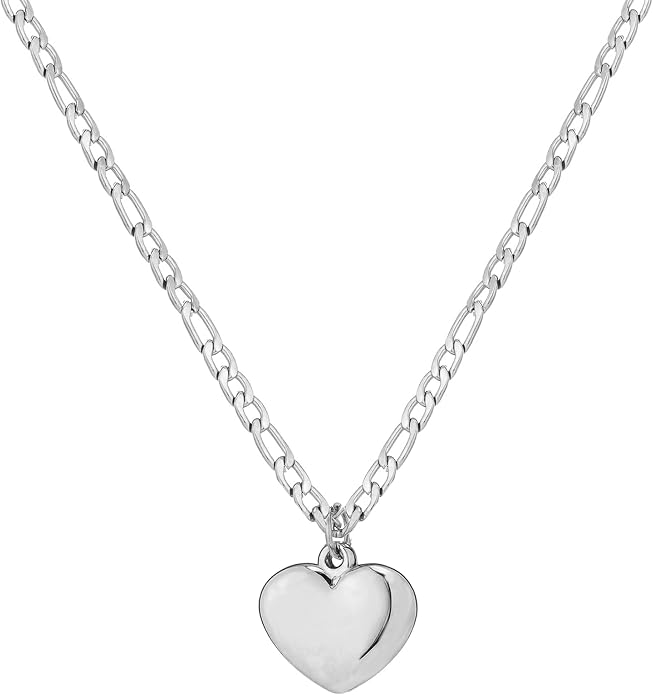 14K Gold Silver Tone Heart Necklace for Women Stainless Steel Polished Heart Pendant Necklaces Chain 18”+2” Minimalist Jewelry