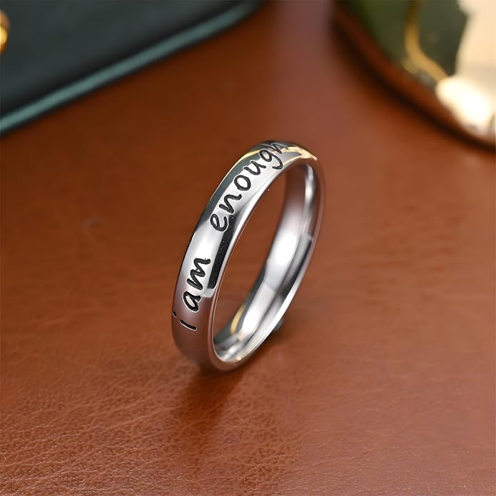 I Am Enough Rings for Women Men Silver Inspirational Encouragement Rings Size 6-9