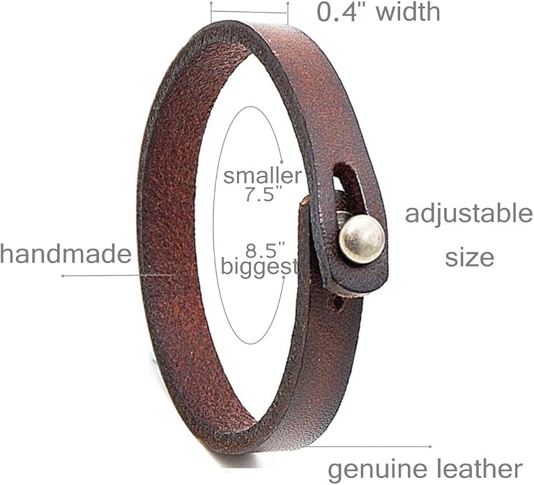 Mens Genuine Leather Bracelet - Handmade Adjustable Leather Cuff Bracelet punk Style leather wrap Wristband for Men