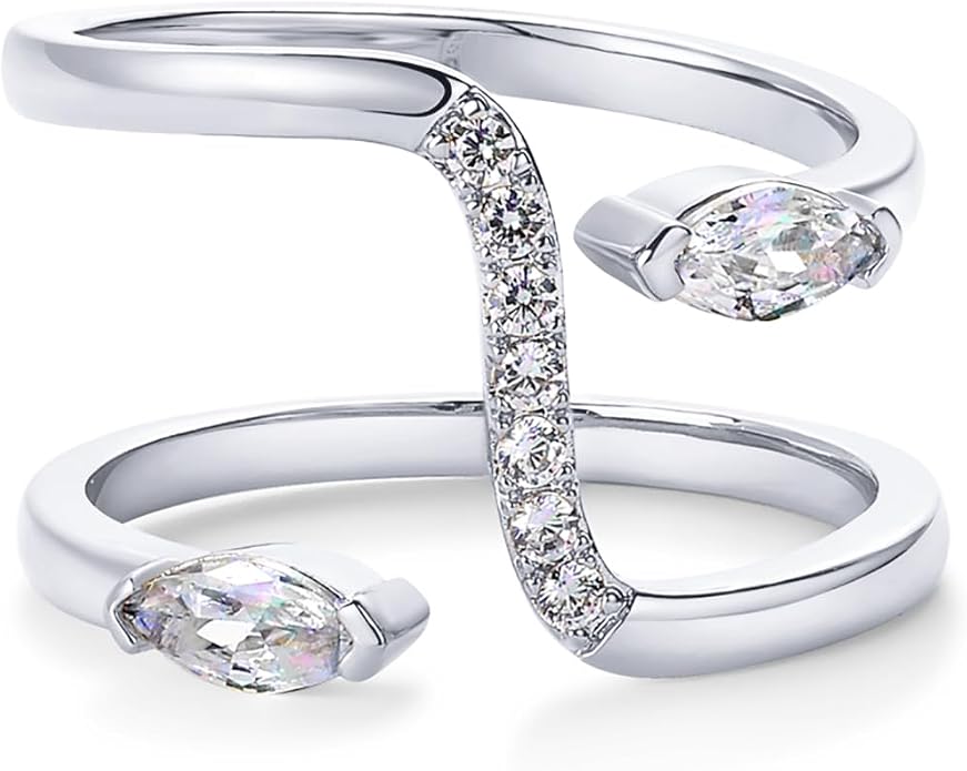PAVOI 14K Gold Plated Cubic Zirconia Bypass Open Band Stackable Ring for Women | CZ Statement Eternity Rings