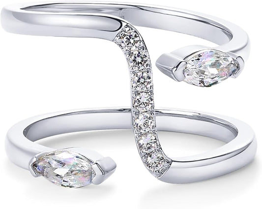 PAVOI 14K Gold Plated Cubic Zirconia Bypass Open Band Stackable Ring for Women | CZ Statement Eternity Rings