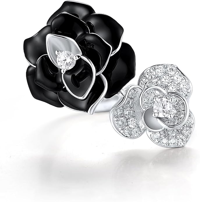 Santuzza 925 Sterling Silver Enamel Flower Statement Ring for Women