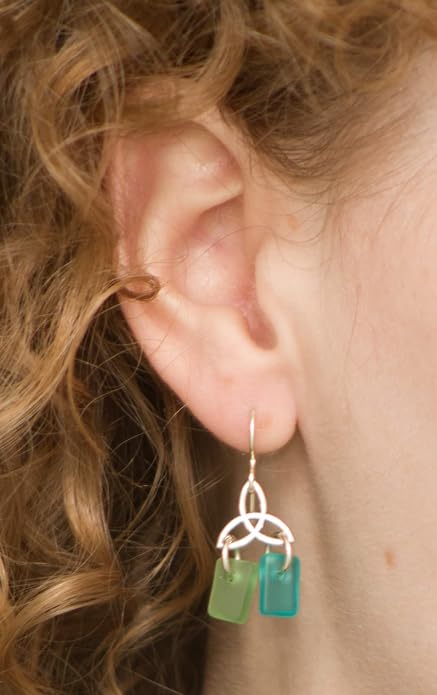 Sea Glass Celtic Knot Earrings - Sterling Drop Beach Earrings for Women by EcoSeaCo, using recycled and sustainable material. Handmade in the USA