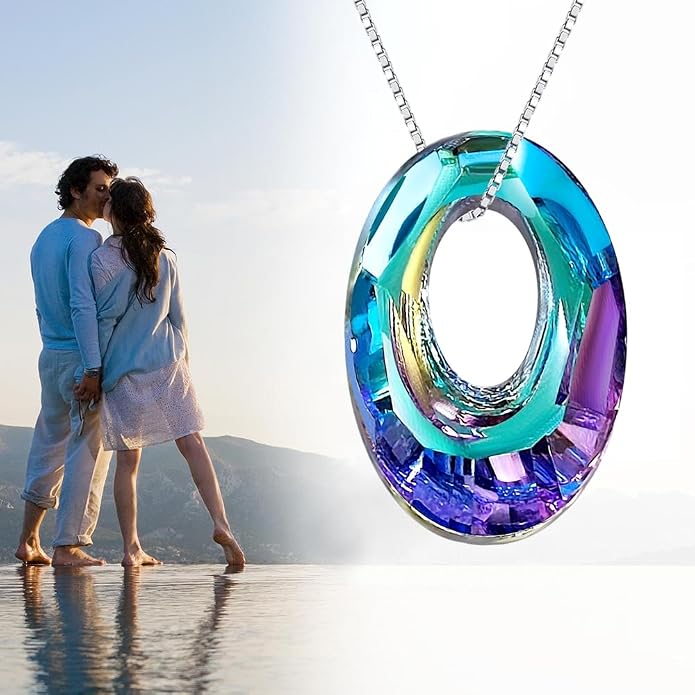 Oval Crystal Necklace S925 Sterling Silver Oval Austrian Crystal Pendant