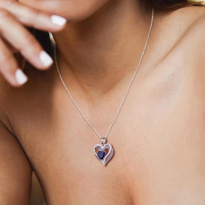 Anniversary Charm Necklace, Sterling Silver 14K Gold Plated Chain with Interlocking Heart Pendant Elegant Birthstone Necklaces for Women, Length 18"