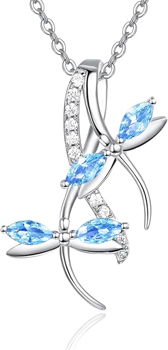 PRAYMOS Dragonfly Gifts 925 Sterling Silver Dragonfly Necklace for Women Dreamy Dragon fly Pendant Dragonflies Jewelry Birthday Gift 18+2" Adjustable Chain