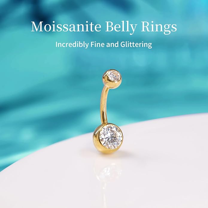 limerencia Moissanite Belly Button Ring, G23 Titanium Hypoallergenic Internally Threaded Navel Jewelry, Curved Dangle Belly Ring Piercing Jewelry for Women, Men