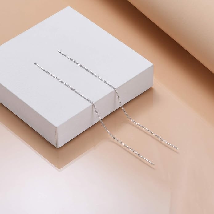 YFN Threader Earrings Sterling Silver Chain -Earrings for Women Dangle Earrings Thread Dangling Threaded Long Chain Earring Nickel Free Hypoallergenic Ear for Women