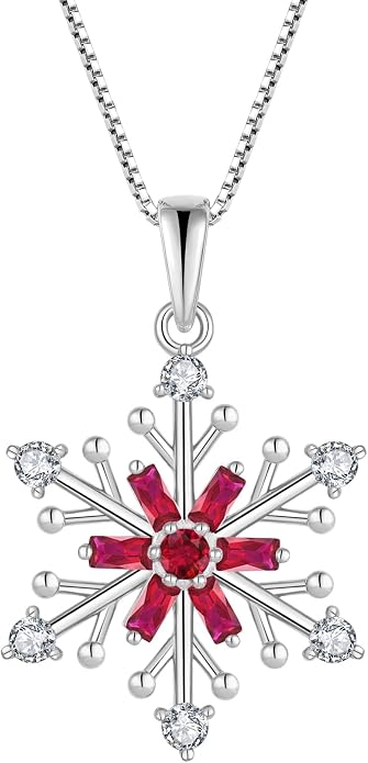 925 Sterling Silver Snowflake Necklace Birthstone Snowflake Pendant Necklaces for Women Cubic Zirconia Christmas Jewelry