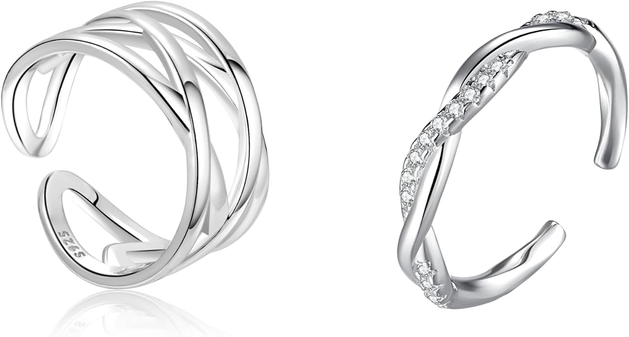 925 Sterling Silver Adjustable Rings for Women Open Stacking Dainty Minimalist Statement Thumb Finger Rings Jewelry for Birthday Christmas