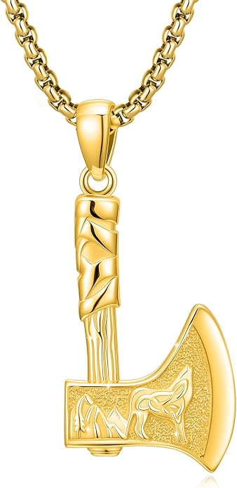 MEDWISE Viking Axe Pendant Necklace Celtic Wolf S925 Sterling Silver Celtic Norse Talisman Viking Rune Viking Jewelry Axe Warrior Hatchet Axe Amulet Necklace for Men Women