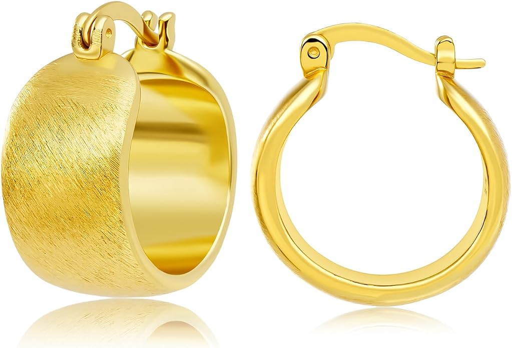 Chunky Hoop Earrings for Women, Small Hypoallergenic Earrings with S925 Silver Posts, 18K Gold & White Gold Plated Non Tarnish Classic Trendy Jewelry for Gift
