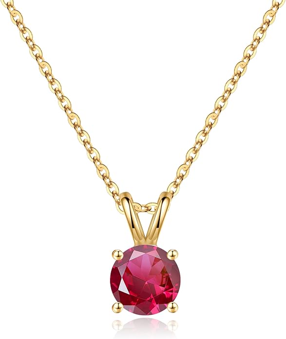 SMILEST Birthstone Necklaces for Women Mom Wife, 1ct Sparkle Round Cut Birthstone Pendant 925 Sterling Silver Necklace Anniversary Birthday Gifts for Women Mom Wife Friend