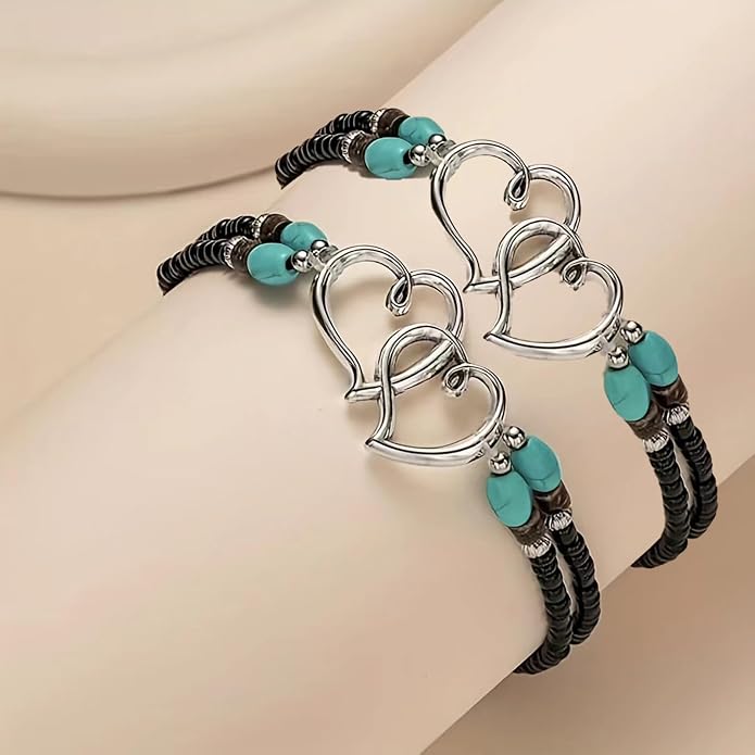 Ankle Bracelets for Women Waterproof Elastic Heart Anklet Stretchy Ankle Bracelets Colorful Beaded Anklets Boho Ankle Bracelets Silver Beach Anklet Jewelry Accessories for Summer