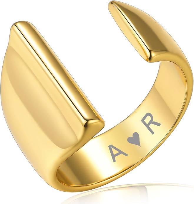 KeyStyle Bold Initial Letter Rings Adjustable, GoldChic Jewelry Women Gold Statement Ring Personalized Engraved Women’s Open Signet Ring for Party (Gold, White Gold, Black)