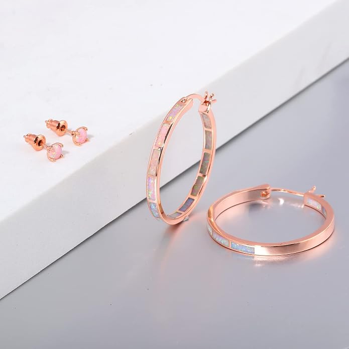 CiNily Opal Hoop Earrings,Women Jewelry Rhodium Plated/Rose Gold or Yellow Gold Plated Gemstone Big Hoop Earrings 32mm