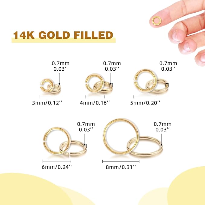14K Gold Filled Jump Rings Open Jump Rings for Necklace Bracelet Earrings DIY Jewelry Making Supplies (8mm-450 pcs)