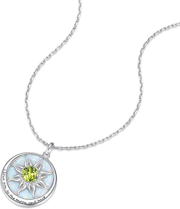 FANCIME Sunflower Necklace with Engraved Messgae 925 Sterling Silver Opal Gemstone Pendant Fine Jewelry Anniversary Birthday Gifts for Women Mom Wife Her, Chain Length 16+2 Inch
