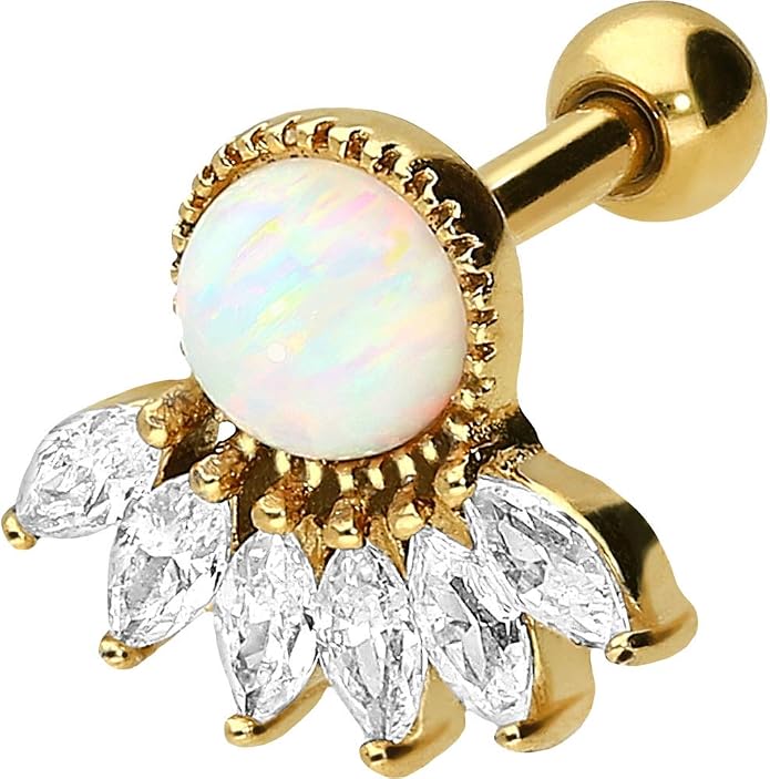 PIERCINGLINE 16G Surgical steel 316L ear piercing jewelry | SETTED CRYSTALS + SYNTHETIC OPAL | Helix Tragus Cartilage Stud earring