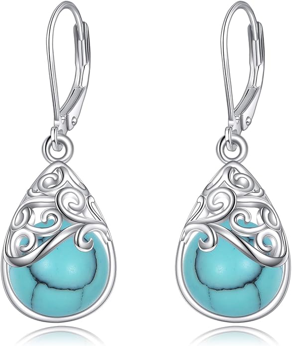 925 Sterling Silver Leverback Earrings Vintage Filigree Dangle Drop Earrings Jewelry Birthday Gifts for Women
