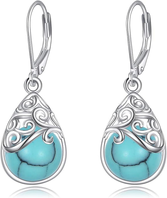 925 Sterling Silver Leverback Earrings Vintage Filigree Dangle Drop Earrings Jewelry Birthday Gifts for Women