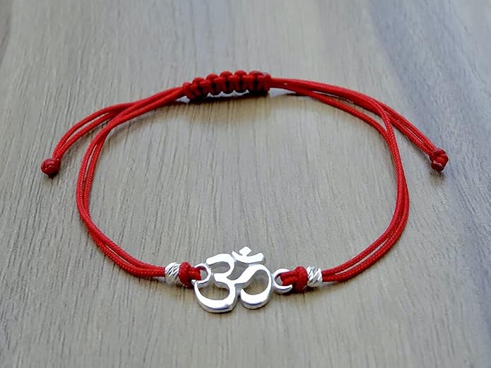 Om Bracelet Red String Sterling Silver 925 Chakra Healed Buddha Yoga Spiritual Charm Adjustable Size Unisex Handmade Jewelry