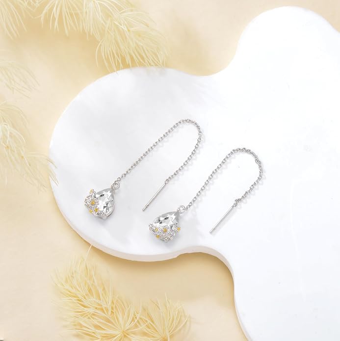 TIGERRIDER Mushroom/Daisy Flower Threader Earrings for Women Sterling Silver Mushroom Through Long Chains Earrings Jewelry Birthday Gifts